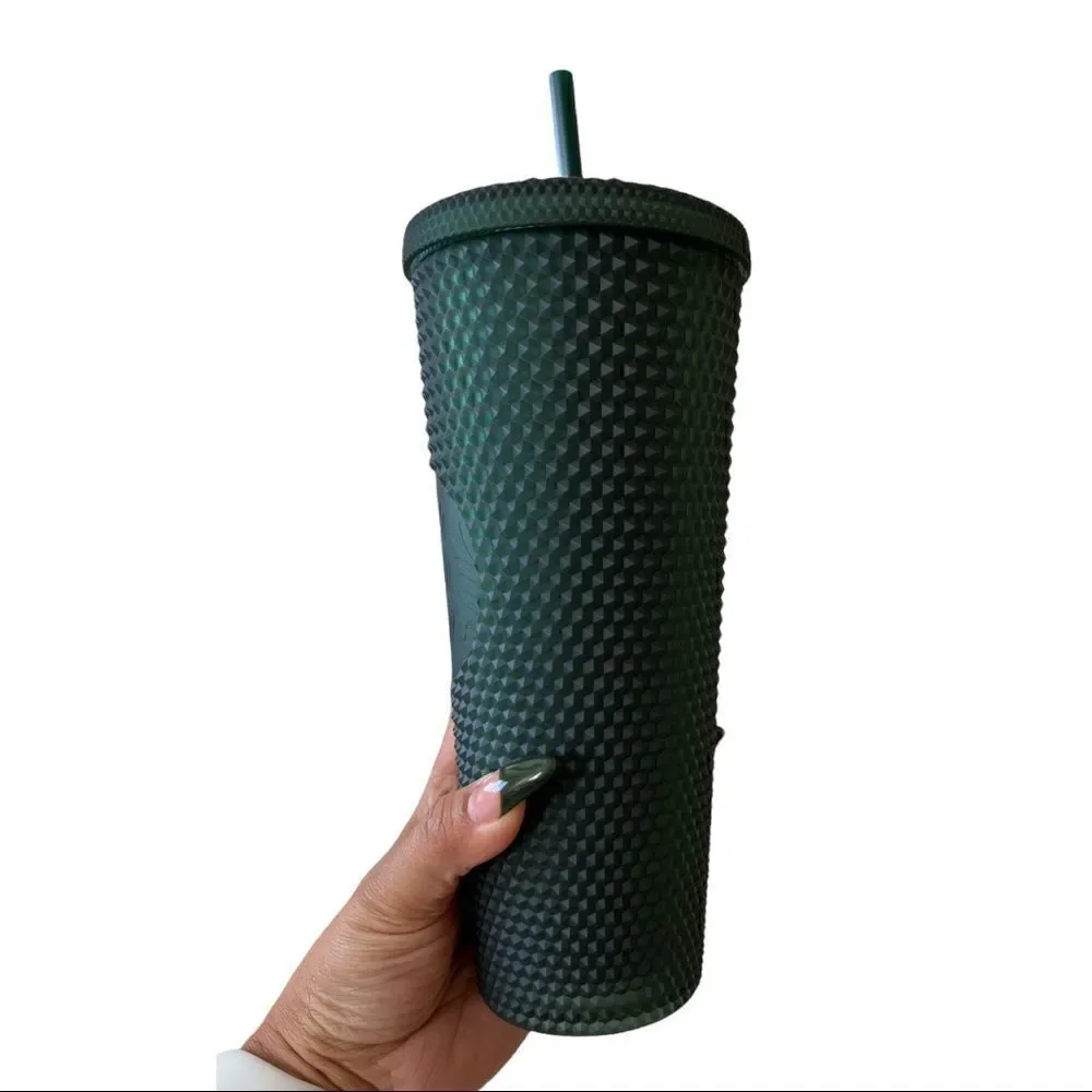 NEW Starbucks 2022 Studded Matte Dark Green 24oz & 16oz Tumbler Cold Cup Bundle